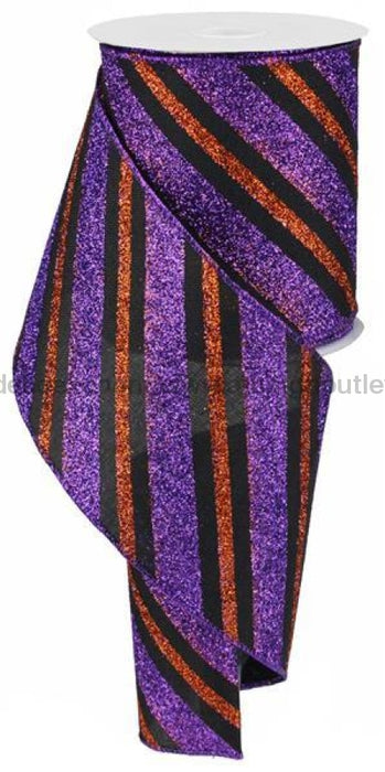 4X10Yd Diagonal Glitter Stripe/royal Black/purple/orange Rg01767Cy Ribbon