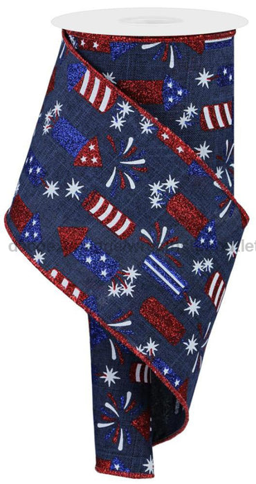 4’X10Yd Firecrackers Navy Blue/Red/White Rge120119 Ribbon