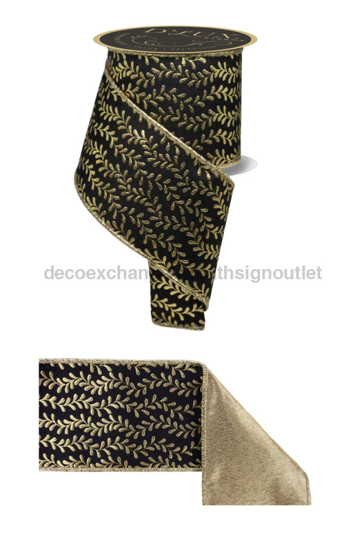 4’’X10Yd Foil Leaf Garland/Fused Black/Gold LX314386 Ribbon