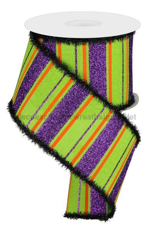 4"X10Yd Glitter Stripes On Royal Lime/Dk Purple/Orange RG8842A1 - DecoExchange®