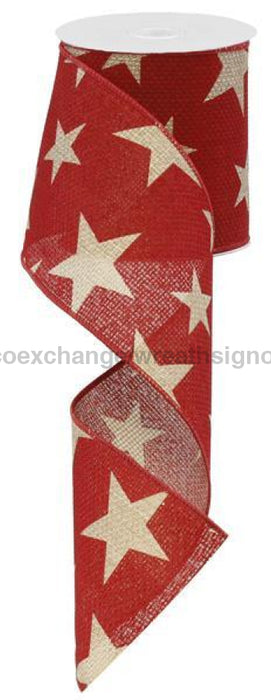 4"X10Yd Large Stars On Cross Royal Beige/Red RG01270C5 - DecoExchange