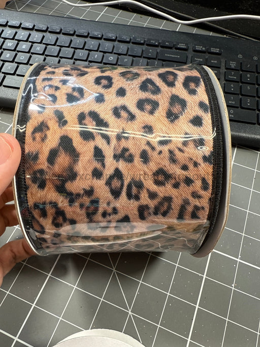 4’’X10Yd Leopard Print/Fused Ivory/Natural/Black/Brown LX109104 Ribbon