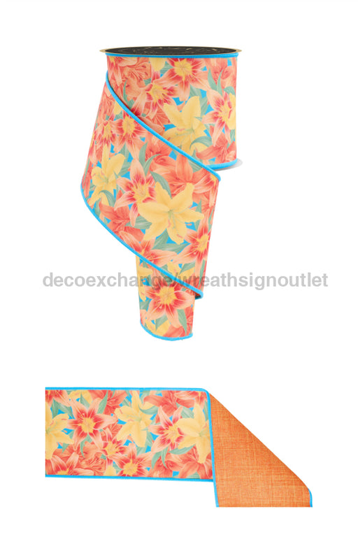 4’’X10Yd Lilies/Fused Multi Orange/Yellow/Green LX104420 Ribbon