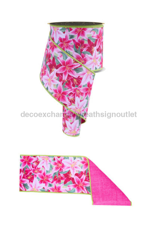4’’X10Yd Lilies/Fused Multi Pink/Green/Yellow Lx104422 Ribbon