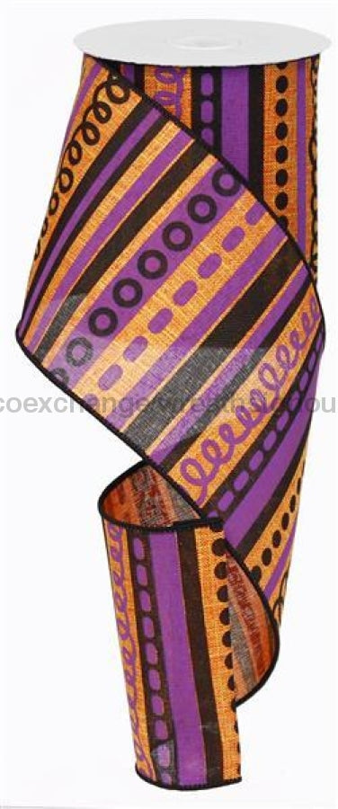 4"X10Yd Loopy Stripes On Royal Orange/Purple/Black RG01319RW - DecoExchange®