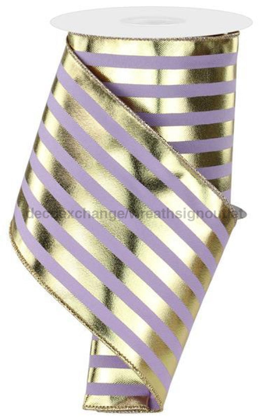 4"X10Yd Metallic Vertical Stripes Lavender/Gold RGE143013 - DecoExchange®