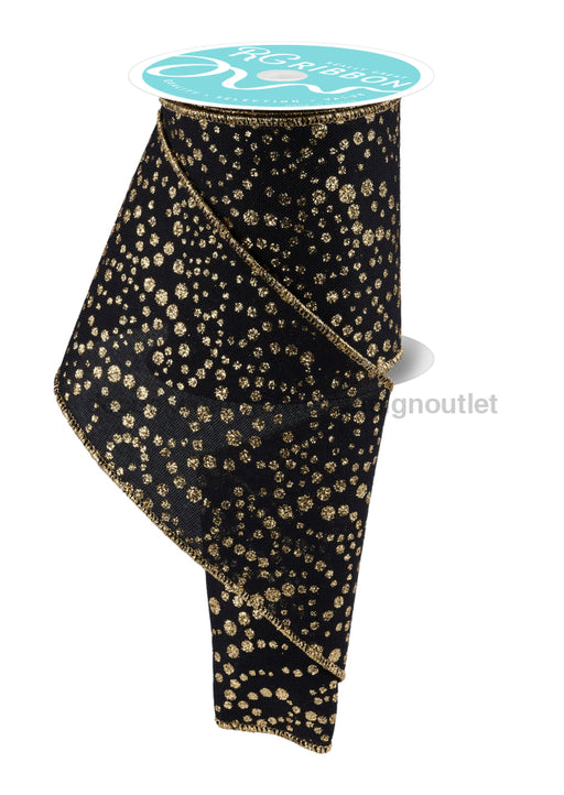 4’’X10Yd Mini Glitter Dots Black/Gold RGF172186 Ribbon