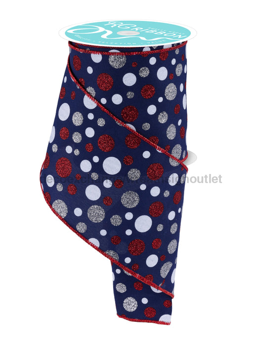 4’’X10Yd Multi Polka Dot Navy/Silver/White/Red RGF186619 ribbon