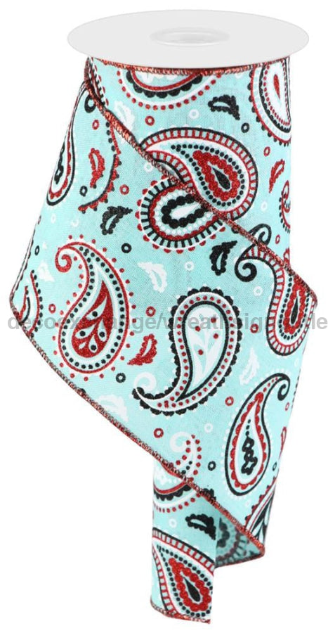 4’’X10Yd Paisley On Royal Ice Blue/Wht/Red/Blk RGC1383EX Ribbon