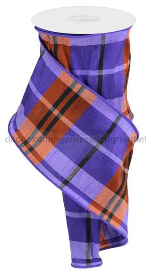 4"X10Yd Plaid Faux Dupioni Purple/Orange/Black RGA1235CW - DecoExchange®