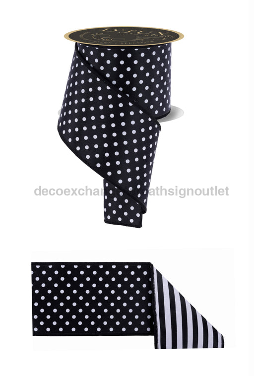 4’’X10Yd Polka Dot/Stripe/Fused Black/White Lx305702 Ribbon
