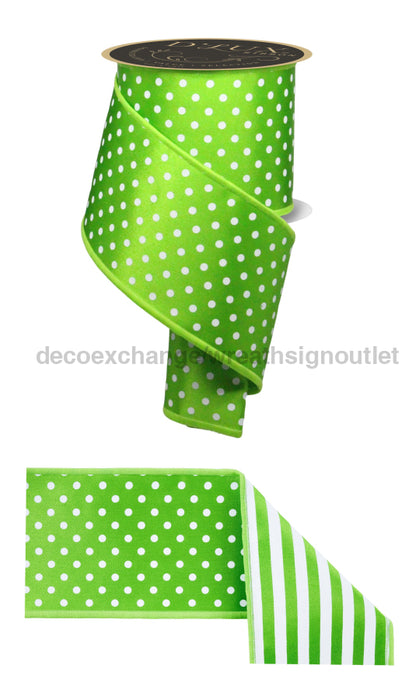 4’’X10Yd Polka Dot/Stripe/Fused Fresh Green/White LX3057LT Ribbon