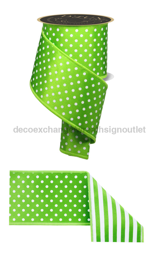 4’’X10Yd Polka Dot/Stripe/Fused Fresh Green/White LX3057LT Ribbon