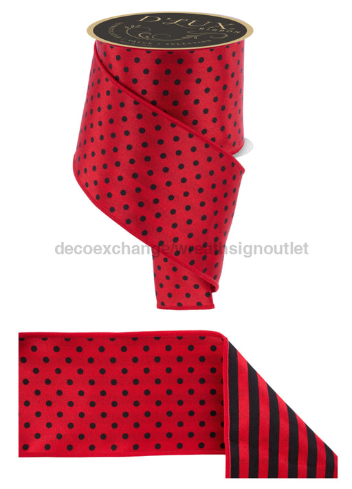 4’’X10Yd Polka Dot/Stripe/Fused Red/Black Lx306924 Ribbon