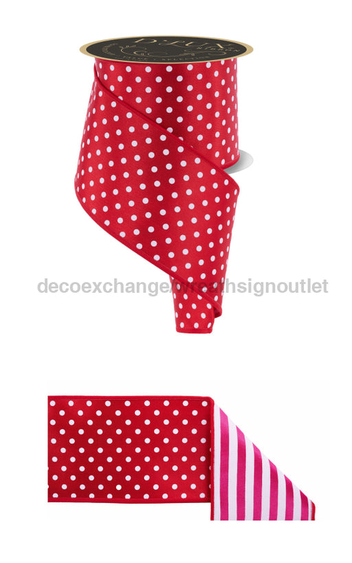 4’’X10Yd Polka Dot/Stripe/Fused Red/White/Hot Pink Lx3066Y9 Ribbon
