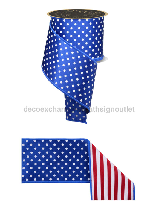 4’’X10Yd Polka Dot/Stripe/Fused Royal Blue/White/Red Lx3066C9 Ribbon
