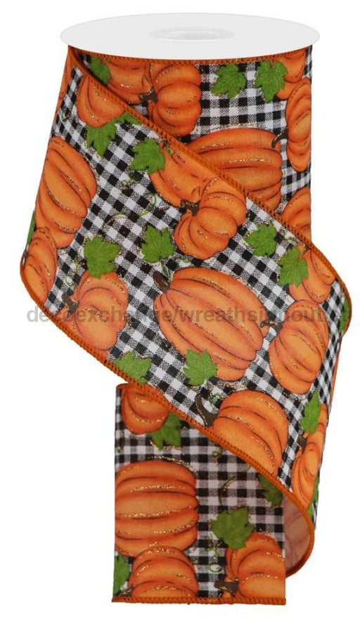 4"X10Yd Pumpkin Patch/Check White/Orange/Moss/Black RGA148127 - DecoExchange