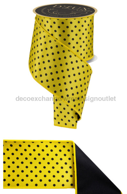 4’’X10Yd Small Polka Dot/Fused Yellow/Black Lx30528N Ribbon