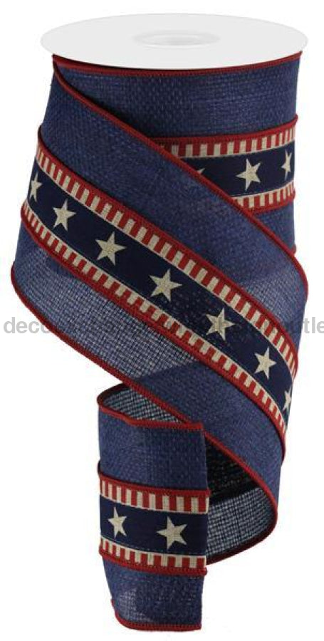 4"X10Yd Stars And Stripes Ryl/Cross Light Beige/Red/Blue RG8745R2 - DecoExchange