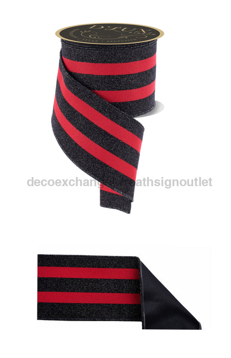 4’’X10Yd Vert Glitter Stripe/Sewn Red/Black LX3096MA Ribbon