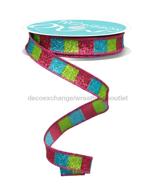 5/8’’X10Yd Horizontal Glitter Stripes Hot Pink/Lime/Turq RGF1617YA Ribbon