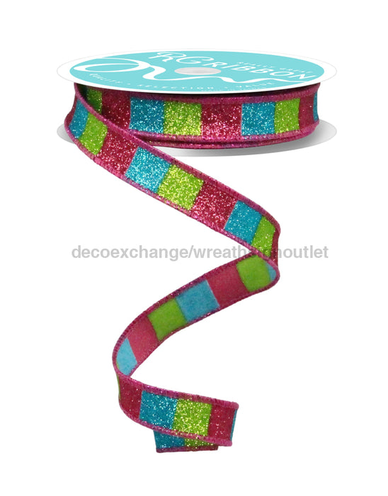 5/8’’X10Yd Horizontal Glitter Stripes Hot Pink/Lime/Turq RGF1617YA Ribbon