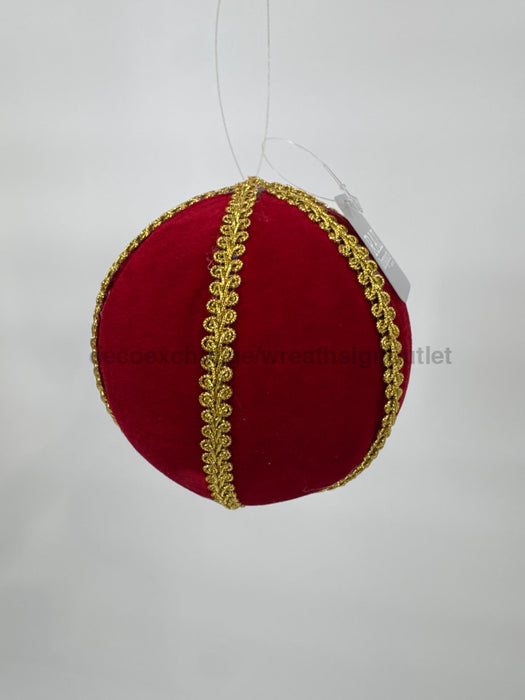 5’’ Red Velvet And Gold Braid Ball Ornament 4531115 Attachment