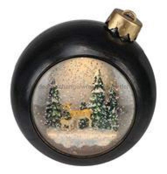 6.25"H Tree/Deer Ornament Snow Globe Matte Black/Gold XC7113 - DecoExchange