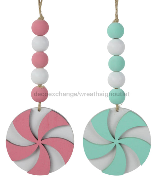 6.5’’L Wood Bead Peppermint Ornament 2 Assorted Light Pink/Mint XA119548 Attachment