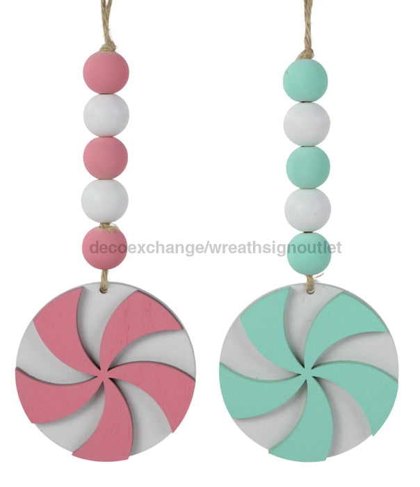 6.5’’L Wood Bead Peppermint Ornament 2 Assorted Light Pink/Mint XA119548 Attachment