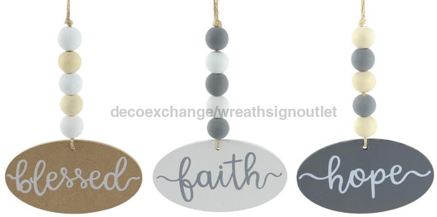 6.5’’Oal Wood Bead Oval Ornament 3 Asst Grey/White/Natural MS166199 Ornament