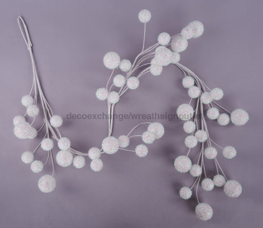 64’’L V-Cut Foil/Glitter Ball Garland Iridescent White XG676465 Base