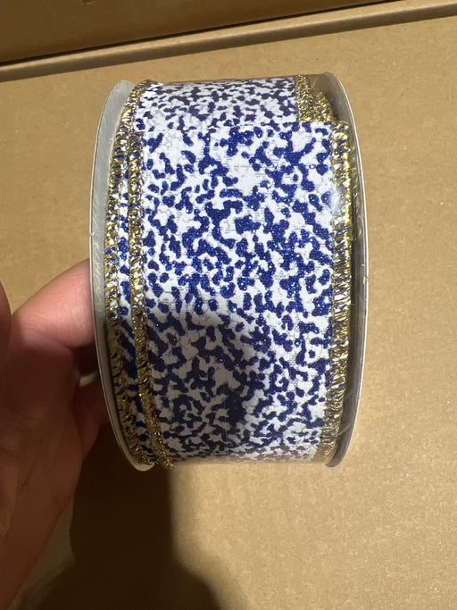 1.5"X10Yd Snow Glitter White/Royal Blue/Gold RGF181325 - DecoExchange®