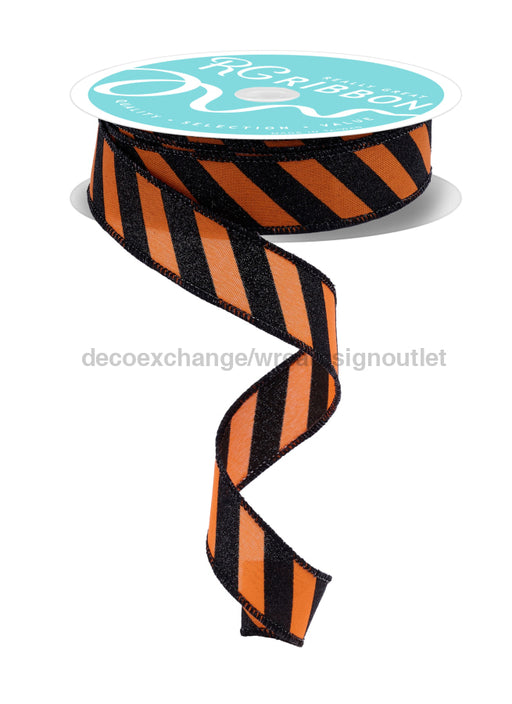 7/8’’X10Yd Diagonal Glitter Stripe Orange/Black RGF794220 Ribbon