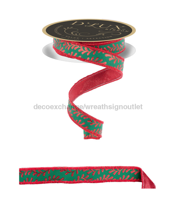 7/8’’X10Yd Foil Leaf Garland/Fused Emerald/Red LX314458 Ribbon