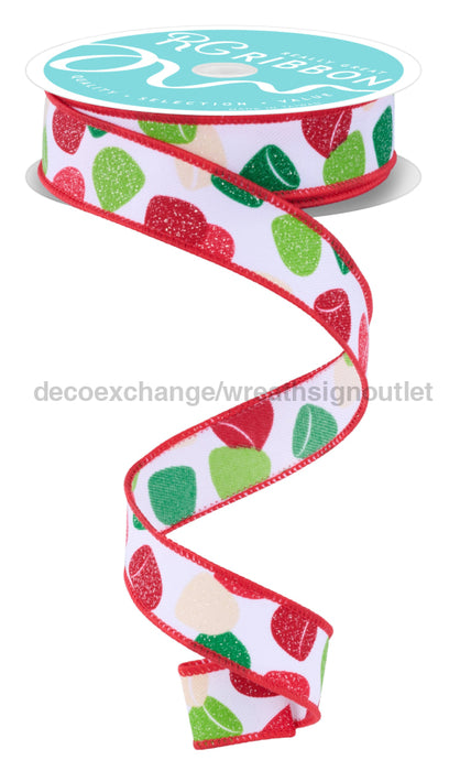 7/8’’X10Yd Gumdrops Wht/Red/Green/Cream RGF7630HF ribbon