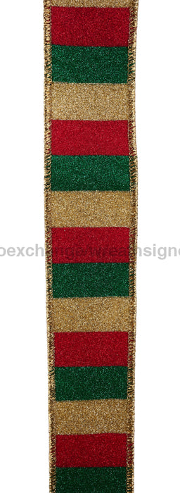 7/8’’X10Yd Horizontal Glitter Stripes Red/Emerald/Gold RGH7048XJ Ribbon