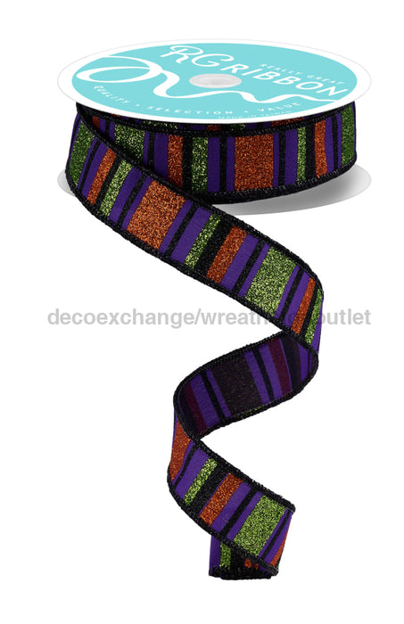 7/8’’X10Yd Horizontal Stripe Purple/Lime/Orng/Black RGF791423 Ribbon