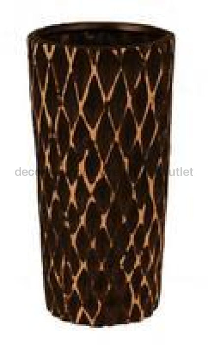 7" Round Diamond Check Pot Brown Sanded CB632390 - DecoExchange