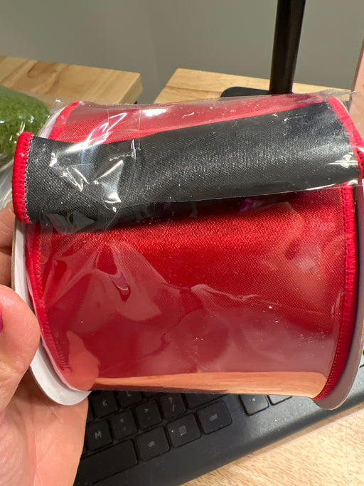 4"X10Yd Satin Fused Red/Black LX4003MA - DecoExchange®