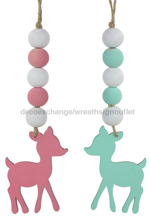 7’’L Wood Bead Vintage Doe Ornament 2 Asst Lt Pink/Mint XA119648 Ornament
