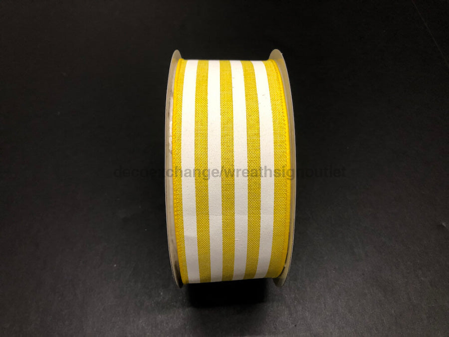 841-40-306: Yellow Linenen/White Wide Cabana Stripes 2.5X50Y Ribbon