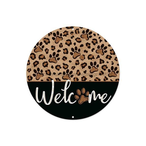 8’Dia Leopard Pawprint Welcome Sign Brn/Tan/Blk/Wht Md1152
