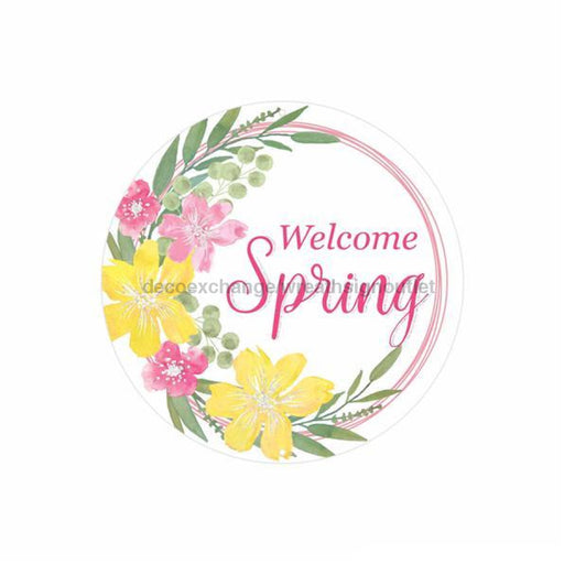 8’Dia Metal Welcome Spring Glitter Sign White/Yellow/Pink/Green Md1353