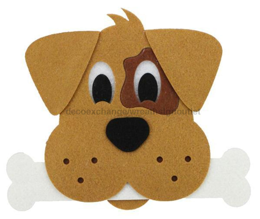 9.625"L X 8"H Felt Dog W/Bone Ornament Lt Brown/Black/White MS156944 - DecoExchange