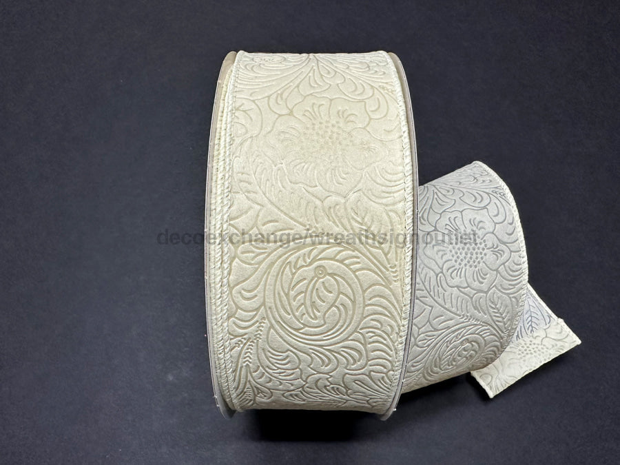 841-40-466: Ivory Flower Embossed 2.5X50Y Ribbon
