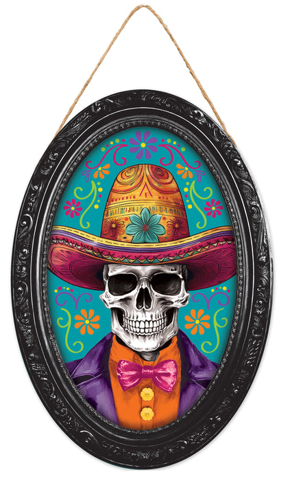 13"H X 9"L Day Of The Dead Skeleton Sign Teal/Orange/Yllw/Purple AP7413C2 - DecoExchange®