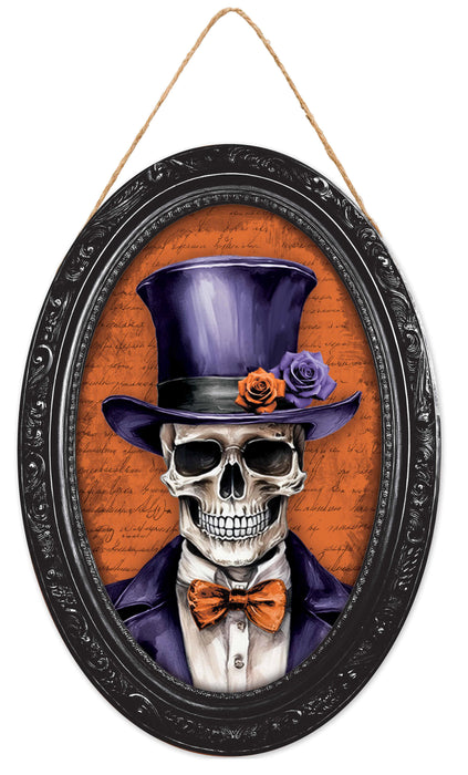13"H X 9"L Mdf Skeleton Portrait Sign Purple/Orange/Black AP7414C3