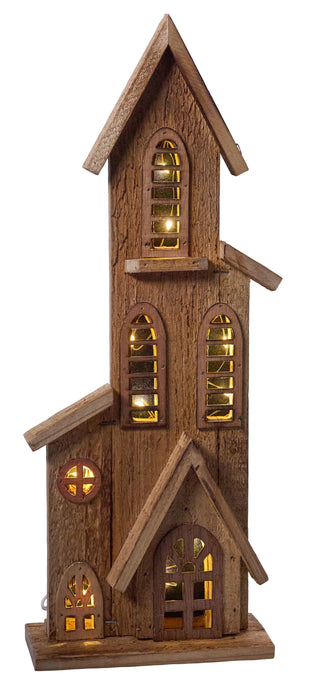 15.5"H X 6"L Wood House W/Led Light Natural AS1011