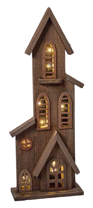 15.5"H X 6"L Wood House W/Led Light Brown AS1013